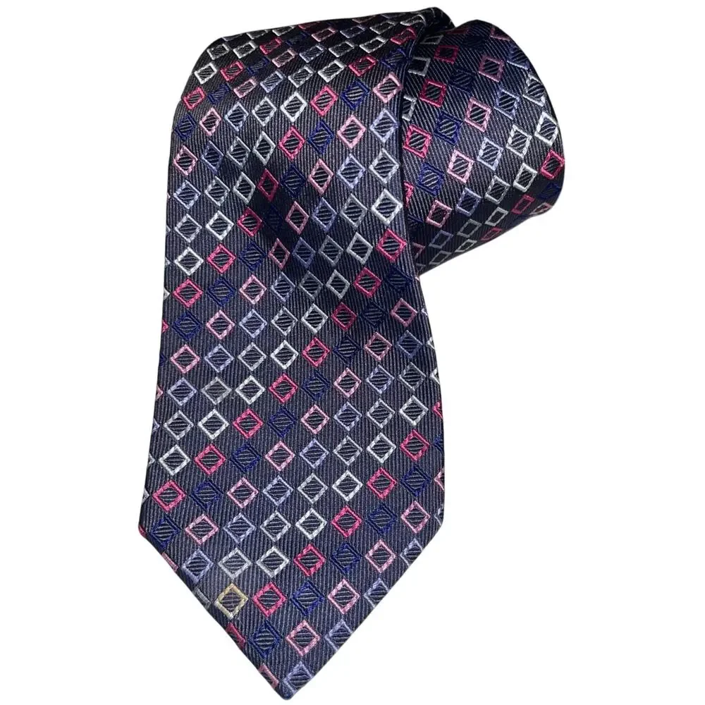 Hilditch & Key All Silk Tie ~ Purple & Pink Squares ~ Necktie